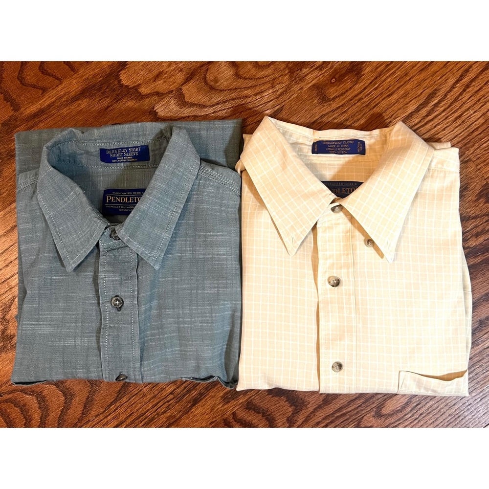 Pendleton Berkeley Shirt Short Sleeve Mens Large Green Cotton Chambray Button Up